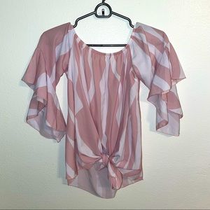 Off The Shoulder Tops 3/4 Bell Sleeve Tie Knot Casual Blouse Shirts